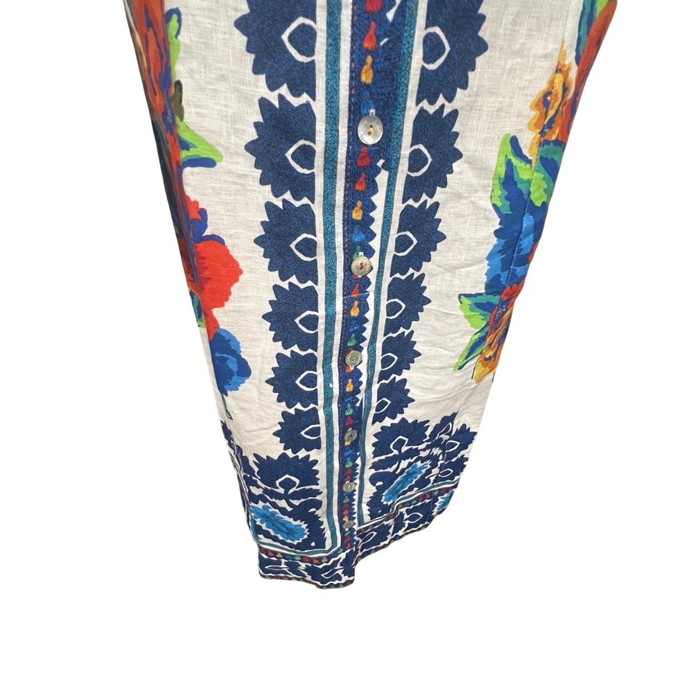 Farm Rio Flower Tapestry Off-White Midi Dress Blue Floral Button Front NWT M - Picture 7 of 11